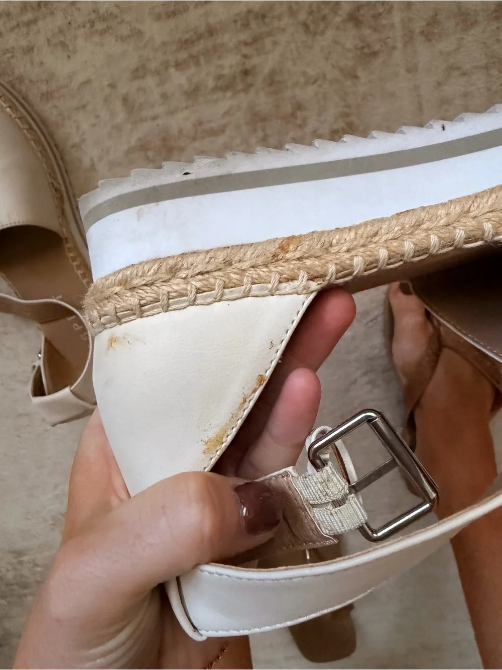 Esprit Women's Cream Espadrille Flats with Ankle Strap